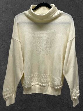 Vintage 1970s-1980s Keneth Too! Cream Knit Turtleneck Sweater // XL